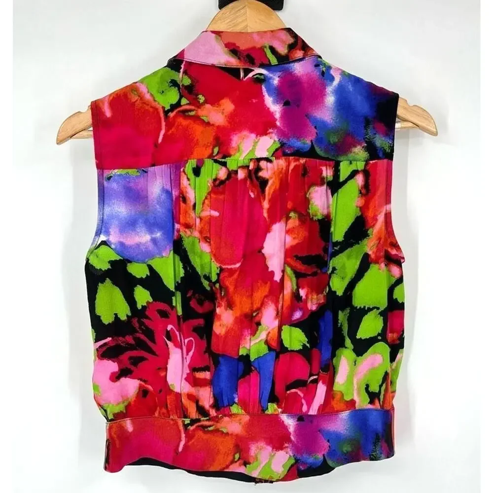 Nanette Lepore Blouse Button Front Abstract Floral Silk Multicolor Womens SP - Picture 2 of 8